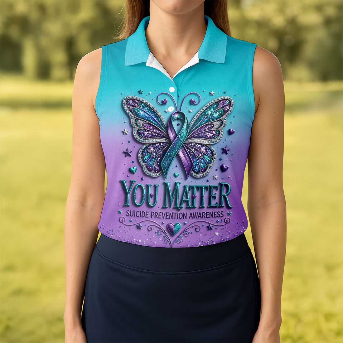 You Matter Suicide Prevention Awareness Butterfly Women’s Golf Polo, Suicide Golf Shirts