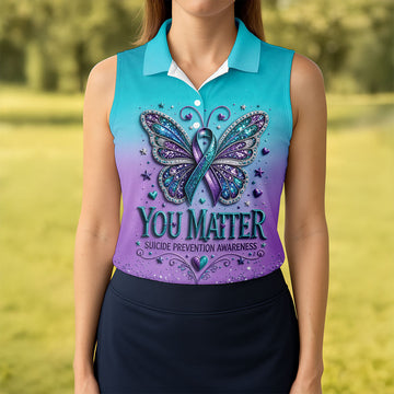 You Matter Suicide Prevention Awareness Butterfly Women’s Golf Polo, Suicide Golf Shirts