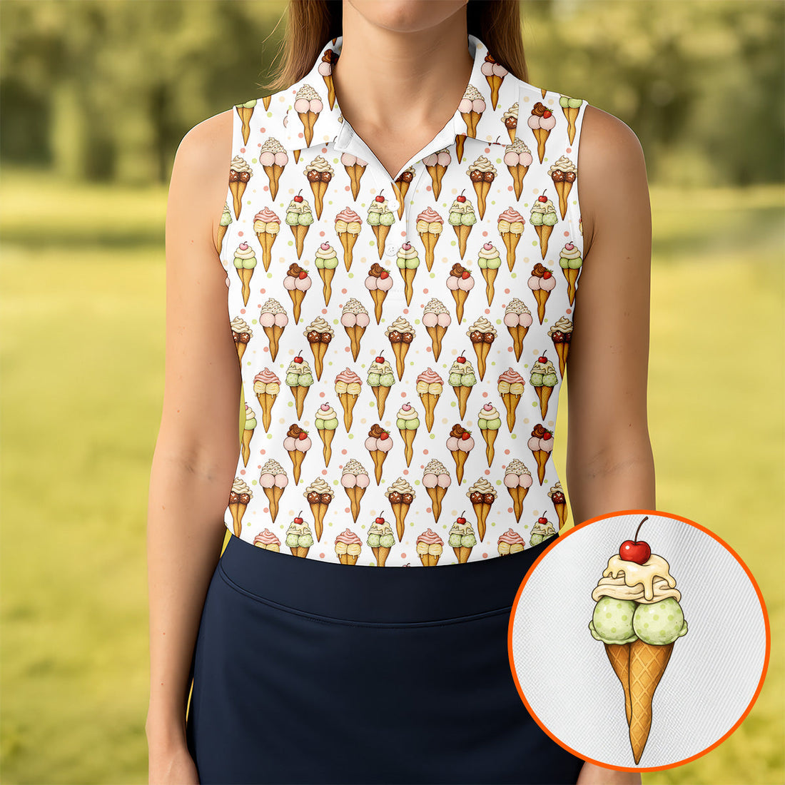 Adult Humor Ice Cream Golf Shirt, Funny Cone Pattern, Golf Shirt For Women