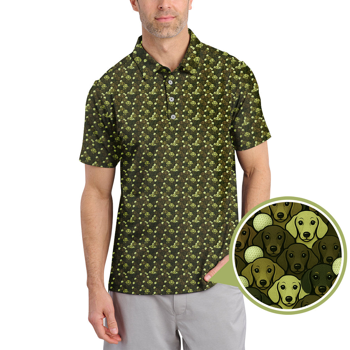 Dachshund Dog Pattern Golf Shirt With Camo Color , Funny Dachshund Golf Shirt For Golfers, Golf Gift For Dog Lover