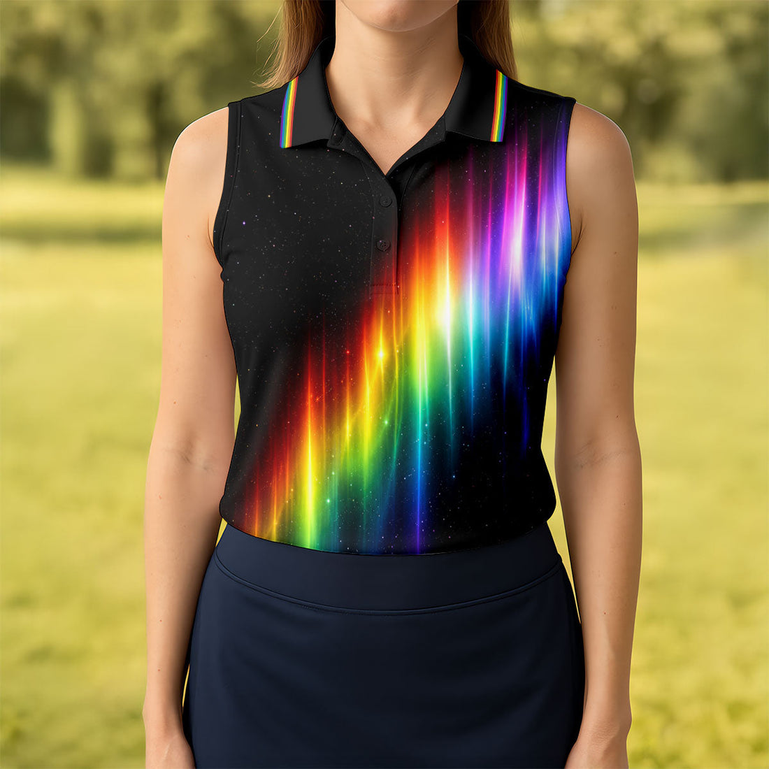 Rainbow Galaxy LGBT Support Gradient Ladies Golf Tops, Pride Month Golf Shirt For Women