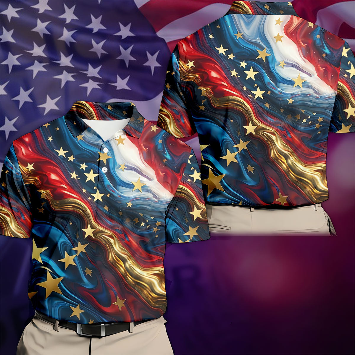 Abstract American Flag Stars Golf Polo Shirt, Mens Golf Shirts, Hawaiian Golf Shirt