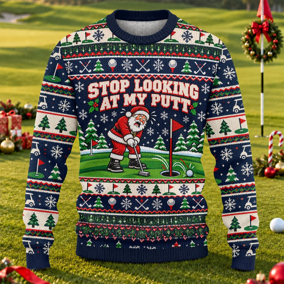 Stop Looking At My Putt Santa Ugly Christmas Sweater, Golf Gifts, Funny Xmas Gifts