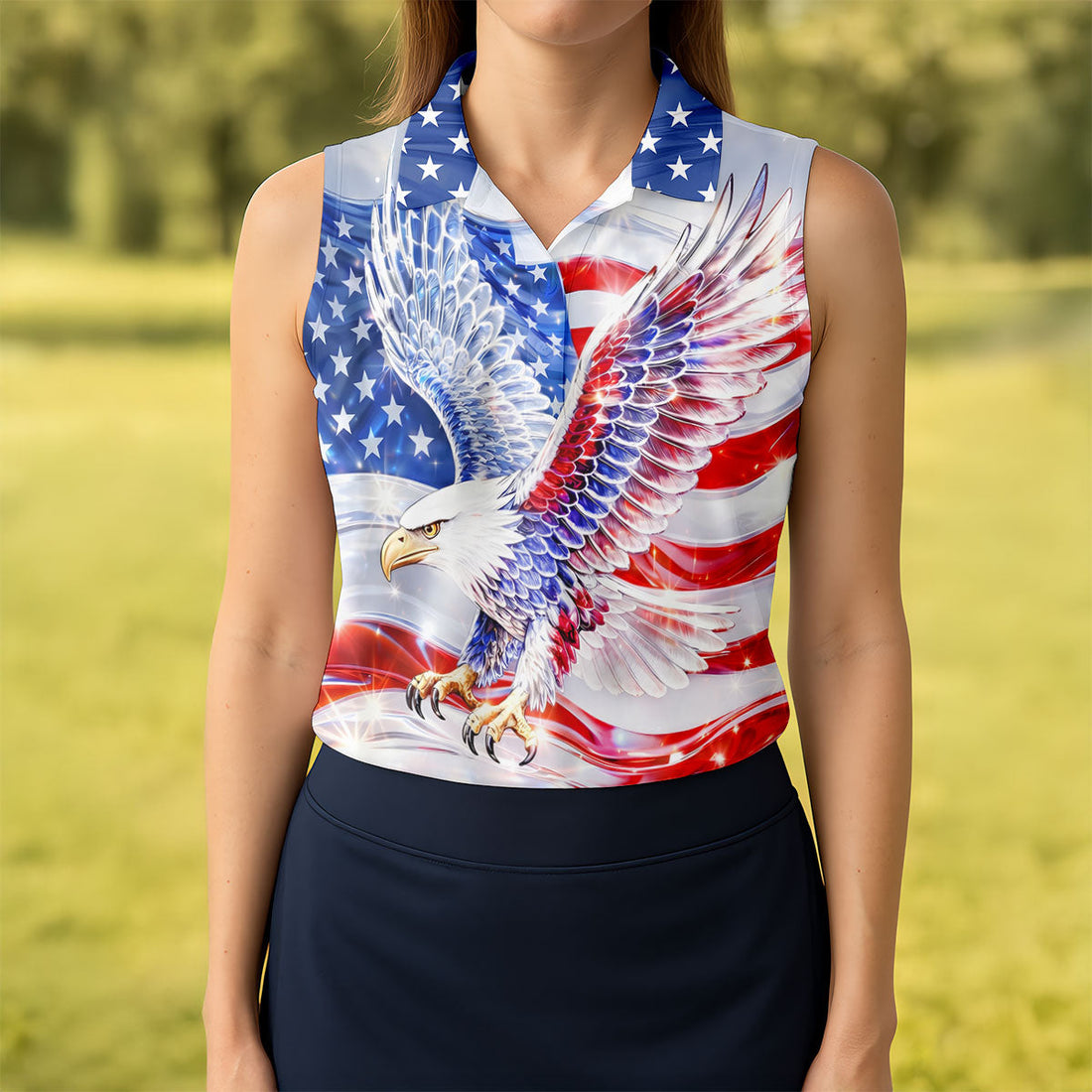 Bold Eagle American Flag Golf Shirt, Patriotic 4th Of July 250 Years Golf Shirt For Women