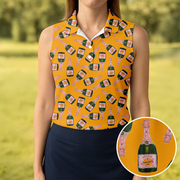 Rosé Champagne Seamless Pattern Yellow Golf Shirt, Ladies Golf Shirts, Golf Shirt For Women