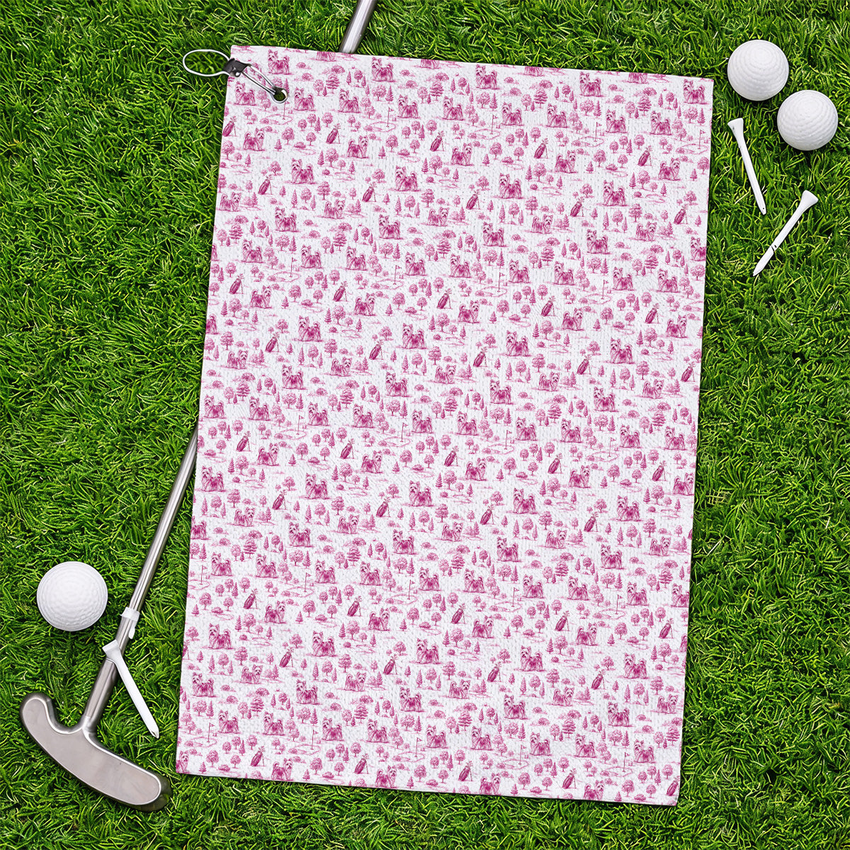 Yorkshire Terrier Toile De Jouy Golf Towels, Yorkie Pattern Golf Towel, Golf Gift For Golfer