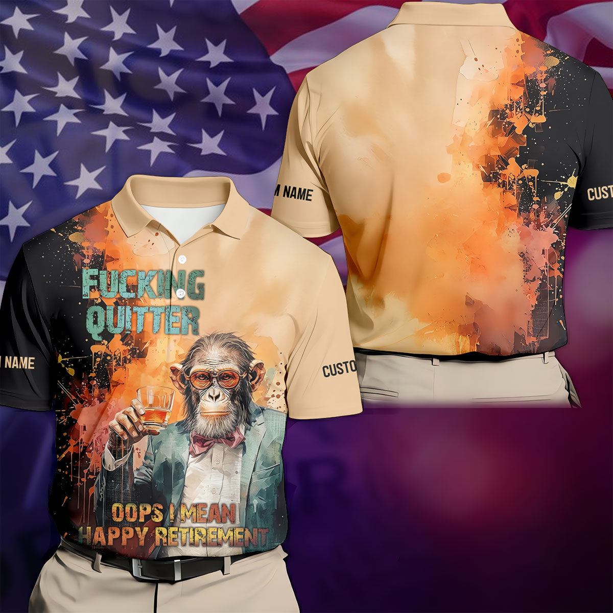 Funny Monkey Happy Retirement Golf Polo Shirt, Golf Polo Shirts For Men, Printed Golf Shirts