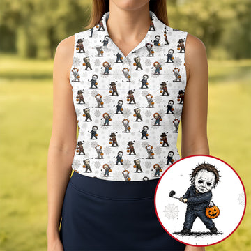 Horror Character Halloween Golf Pattern Polo Shirt, Golf Polo For Women, Performance Golf Shirt