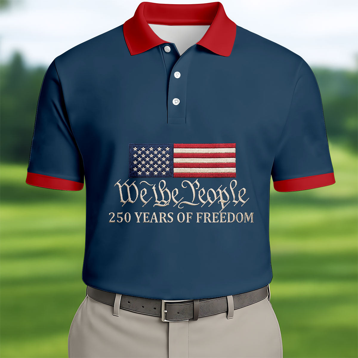 We The People 250 Years American Flag Golf Shirt, Patriotic 4th Of July Golf Shirts For Men