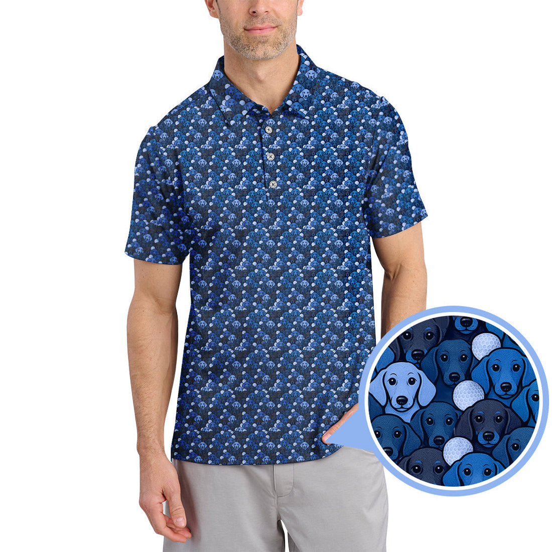 Dachshund Dog Pattern Golf Shirt With Navy Color , Funny Dachshund Golf Shirt For Golfers, Golf Gift For Dog Lover