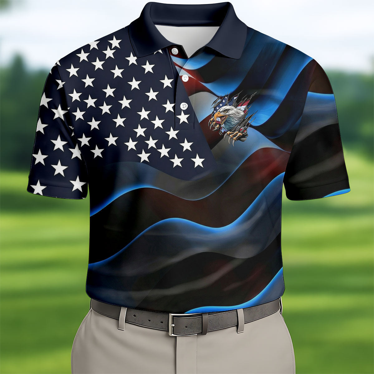 Gradient Stripes And Stars Patriotic 4th Of July Golf Shirt, 250 Years Golf Shirts For Men
