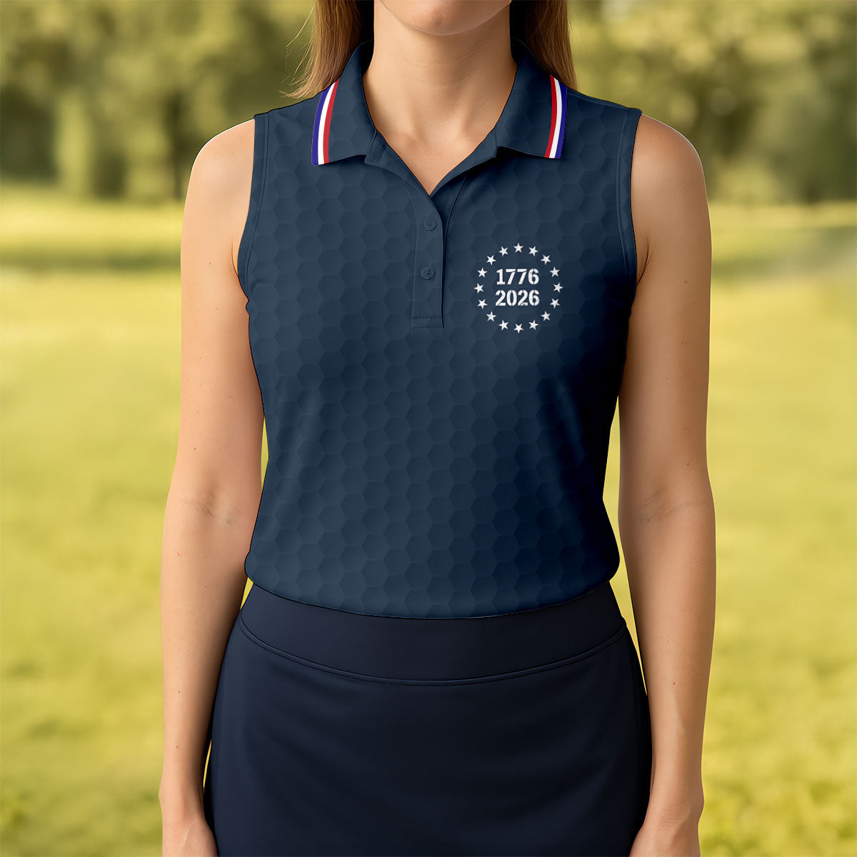 250 Years Quarter Millennnial Golf Ball Pattern Navy Patriotic Golf Shirt, 4th Of July Golf Shirt For Women