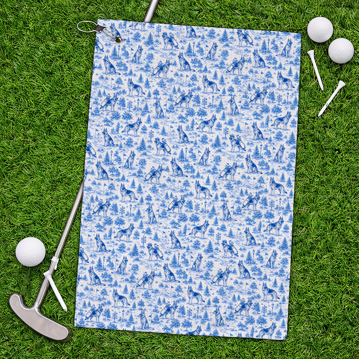 Toile De Jouy German Shepherd Golf Towels, German Shepherd Pattern Golf Towel, Dog Dad Golf Gift