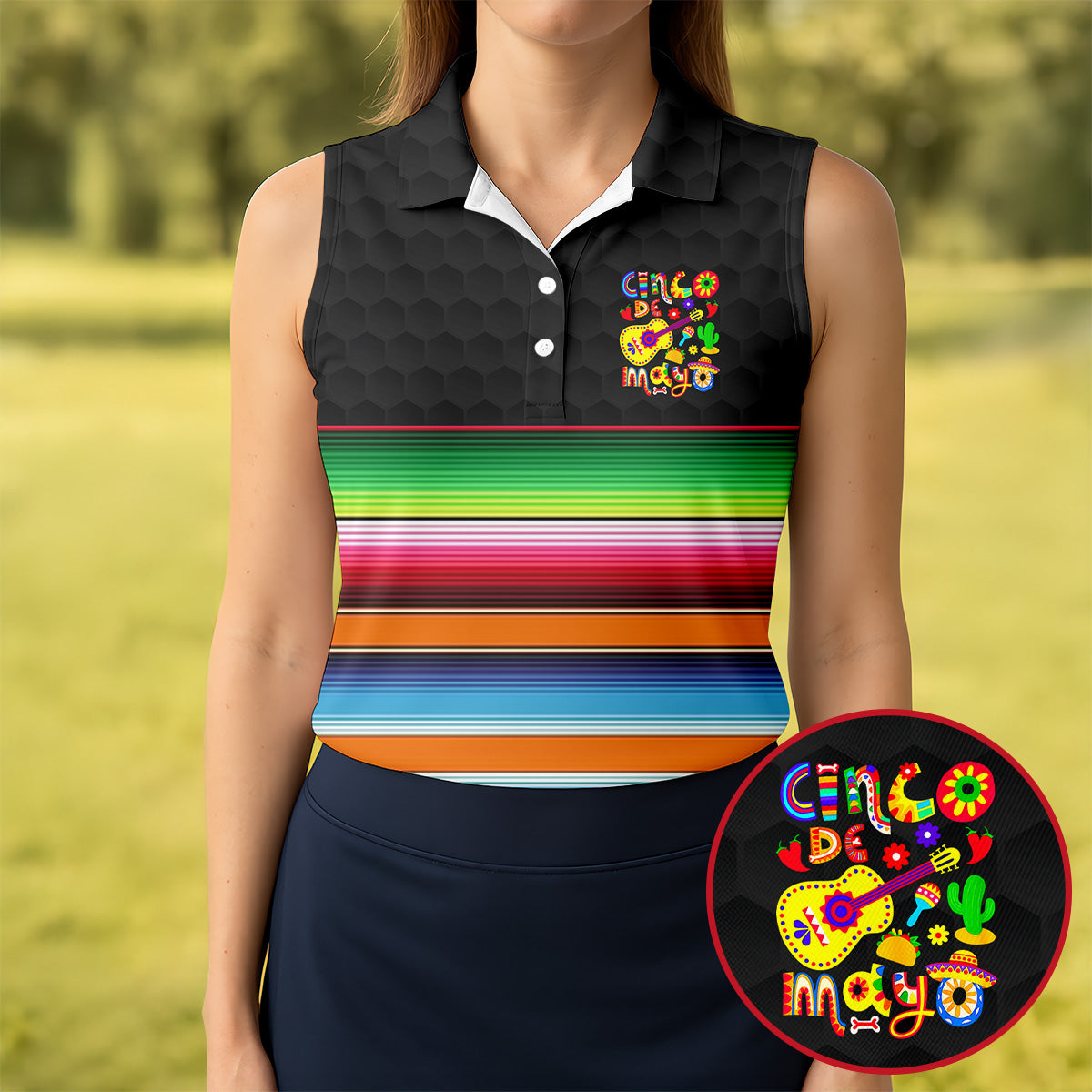 Mexican Sarape Golf Ball Pattern Cinco De Mayo Celebration Fiesta Themed Golf Shirt For Women