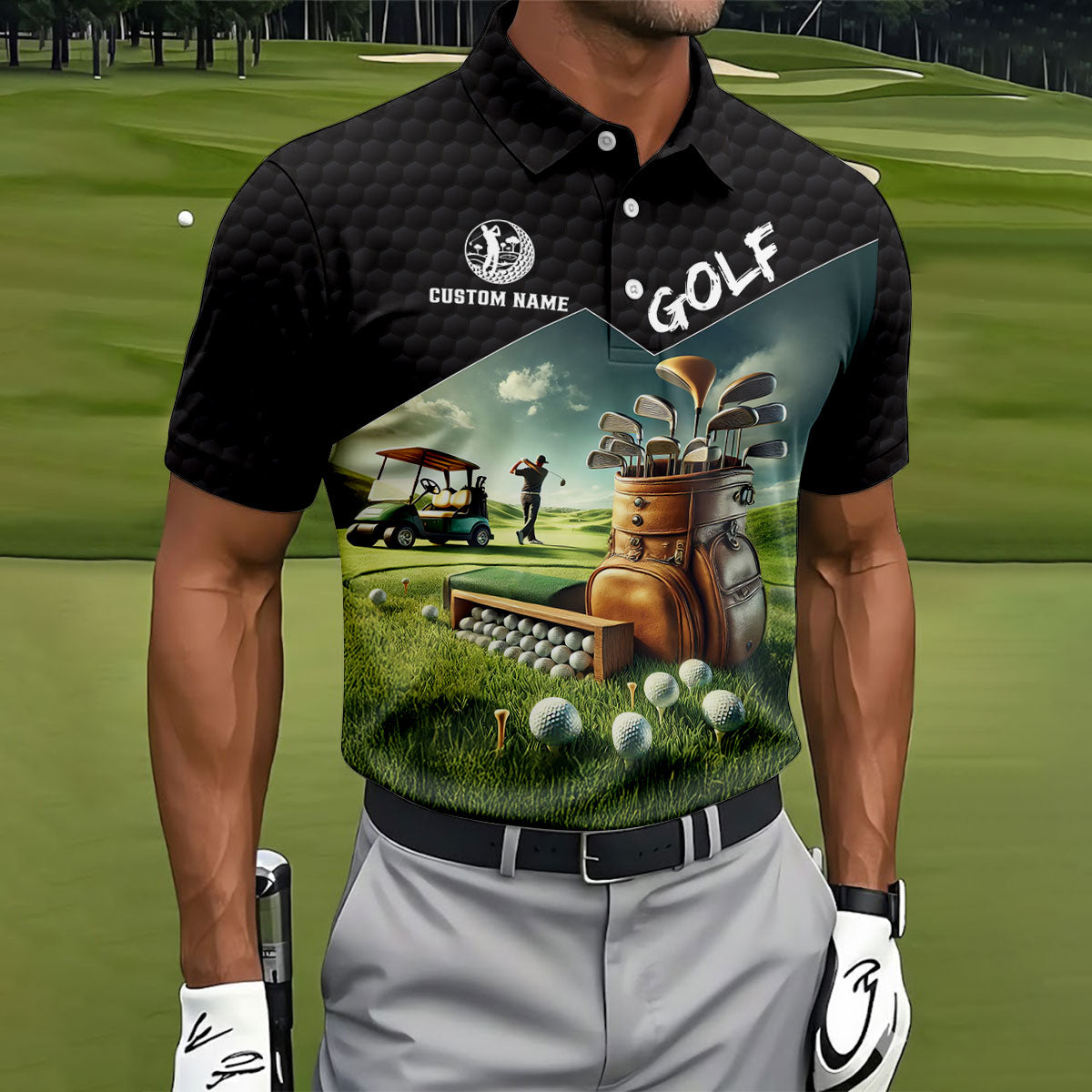 Custom Name Golf Course Club Bag Polo Shirt, Mens Golf Polo, Golf Apparel For Men