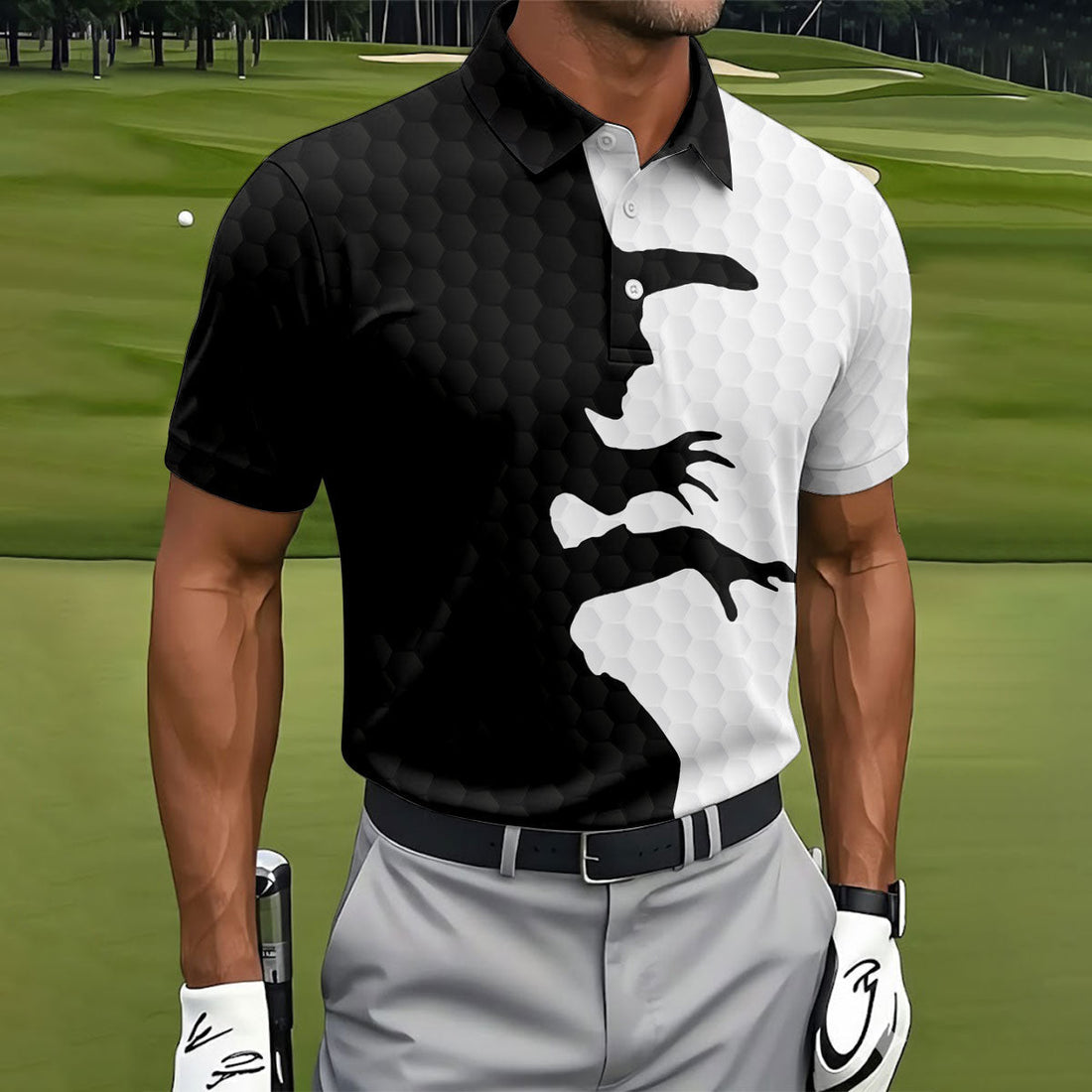 Witch Silhouette Halloween Golf Polo Shirt, Men's Golf Shirt, Hawaiian Golf Shirt