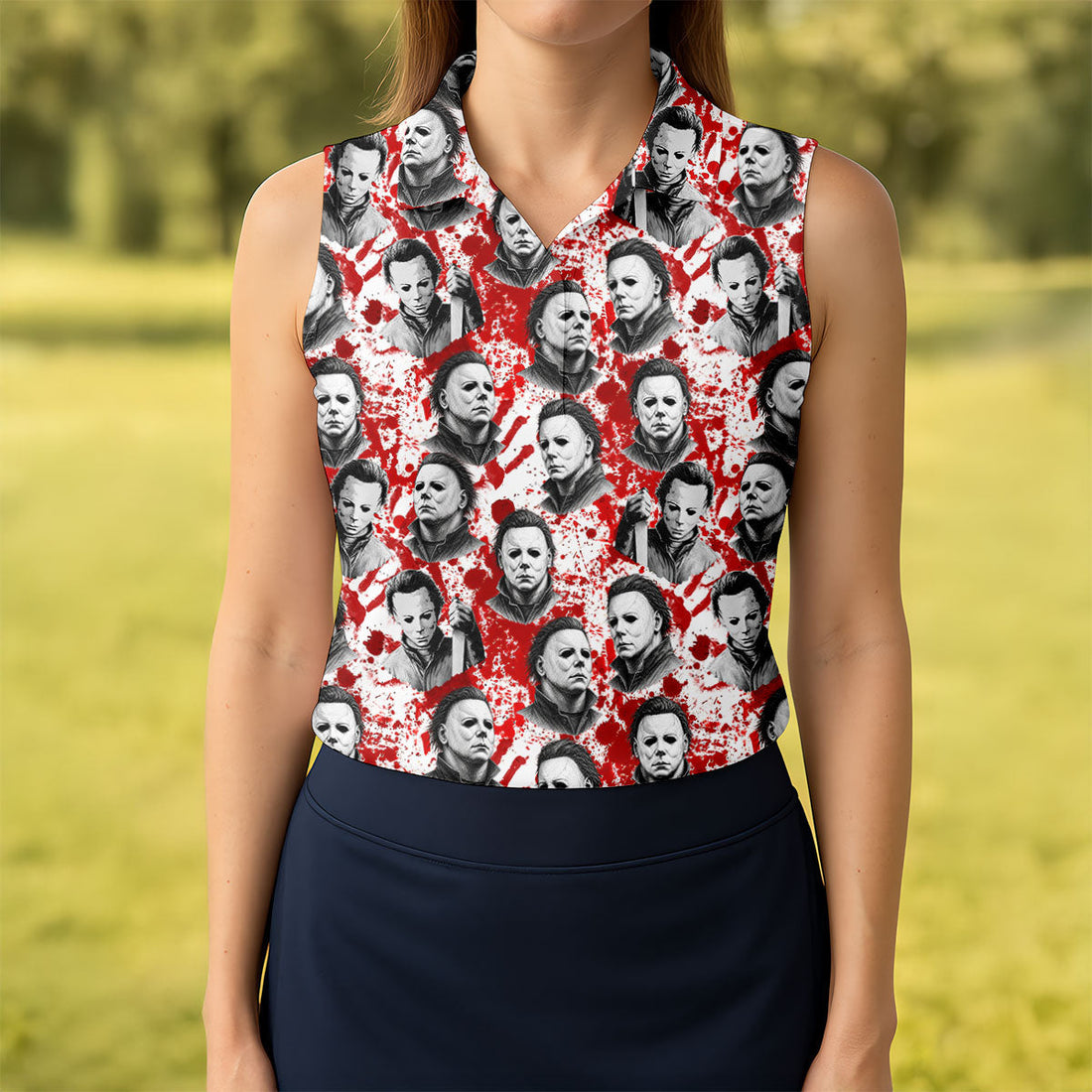 Halloween Masked Horror Character Polo Shirt, Golf Tops For Women, Women’s Golf Polo