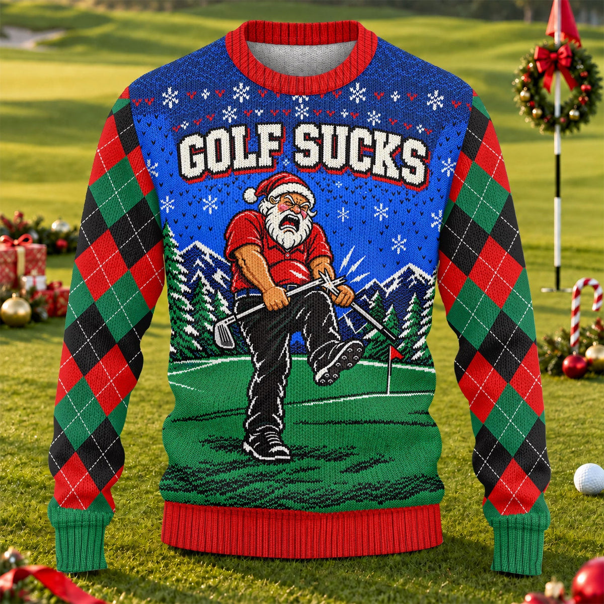 Golf Sucks Angry Santa Ugly Christmas Sweater, Funny Christmas Gifts, Golf Apparel