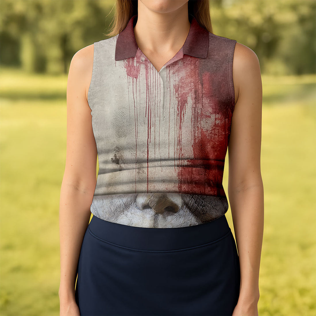 Blood Pale Mask Horror Character Halloween Polo Shirt, Women's Golf Tops, Ladies Golf Top