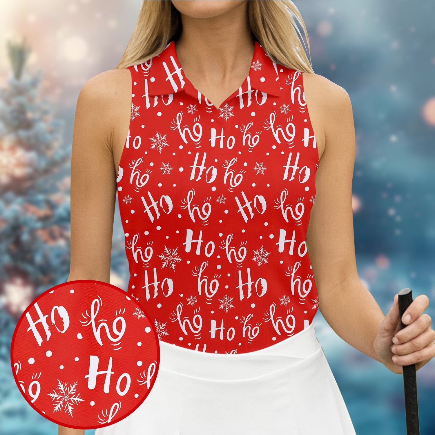 Ho Ho Ho Red Christmas Ladies Golf Tops, Fun Women's Golf Shirts, Christmas Golf Shirt, Golf Shirt For Women