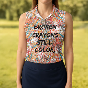 Broken Crayons Still Color Abstract Golf Polo Shirt, Ladies Golf Shirt, Womens Golf Tops
