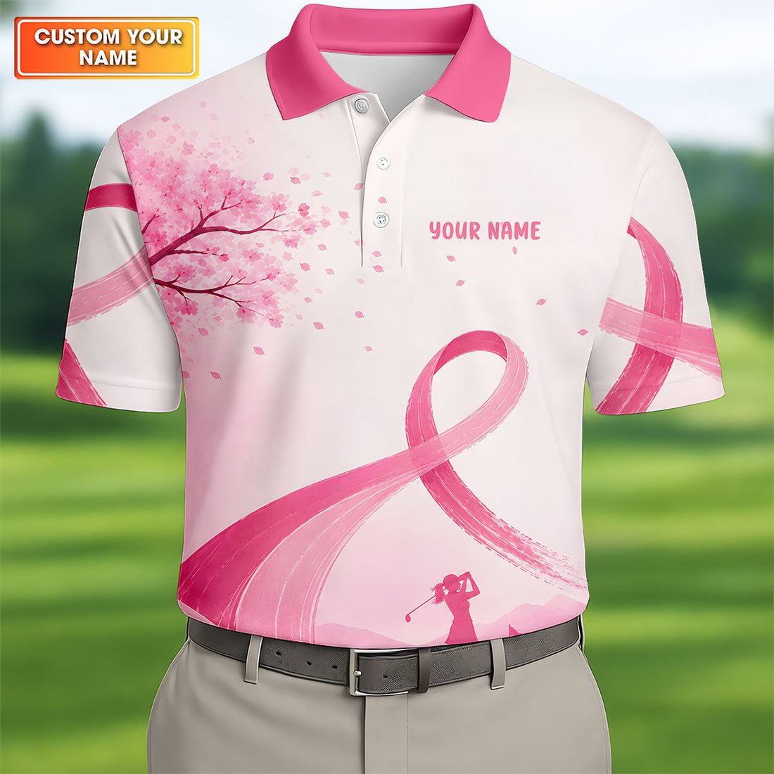 Custom Pink Spread Hope Find Cure Breast Cancer Golf Polo Shirt, Mens Golf Polo, Mens Polo Shirts