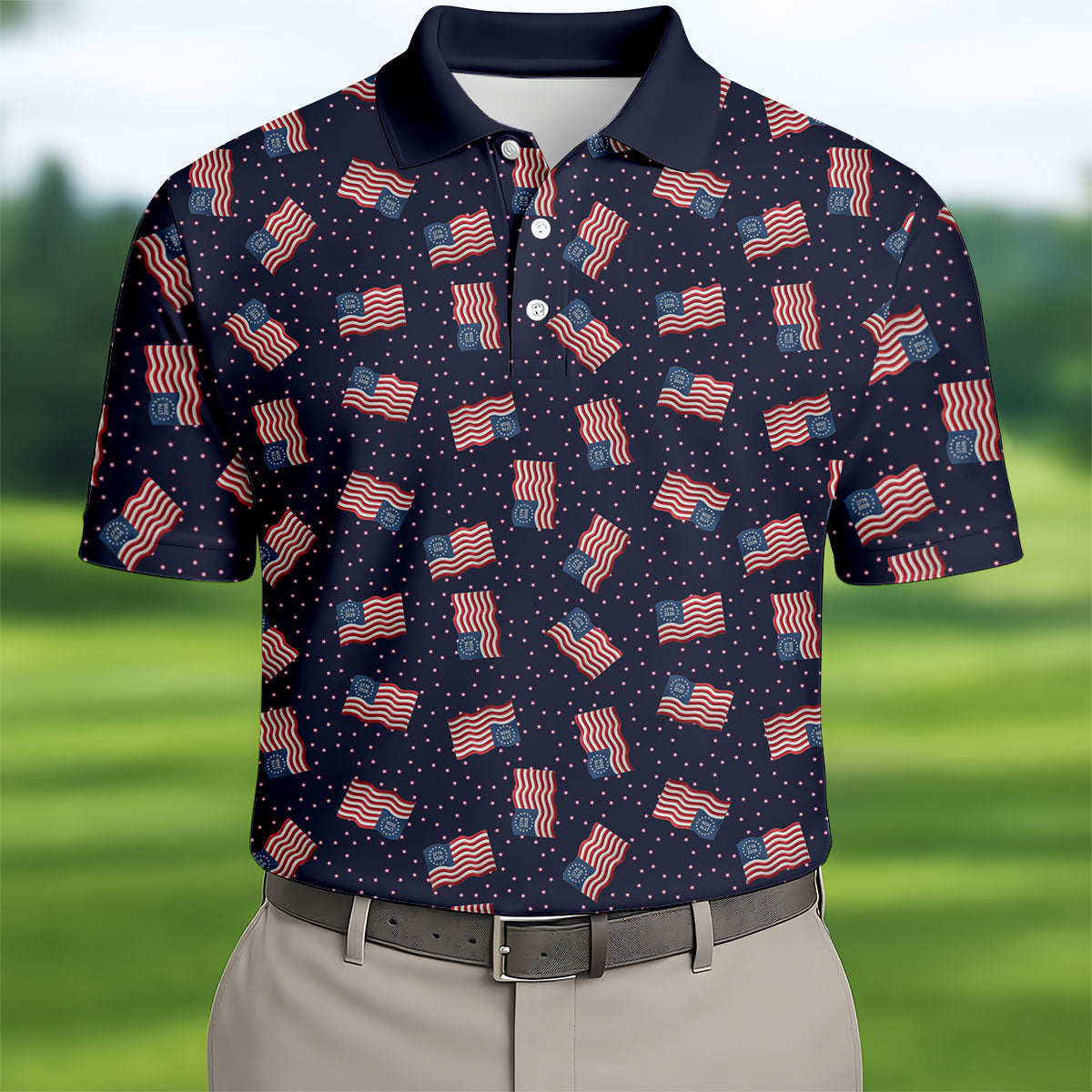 250th Anniversary Waving Flags Patriotic Golf Shirt, 4th Of July Golf Shirts For Men