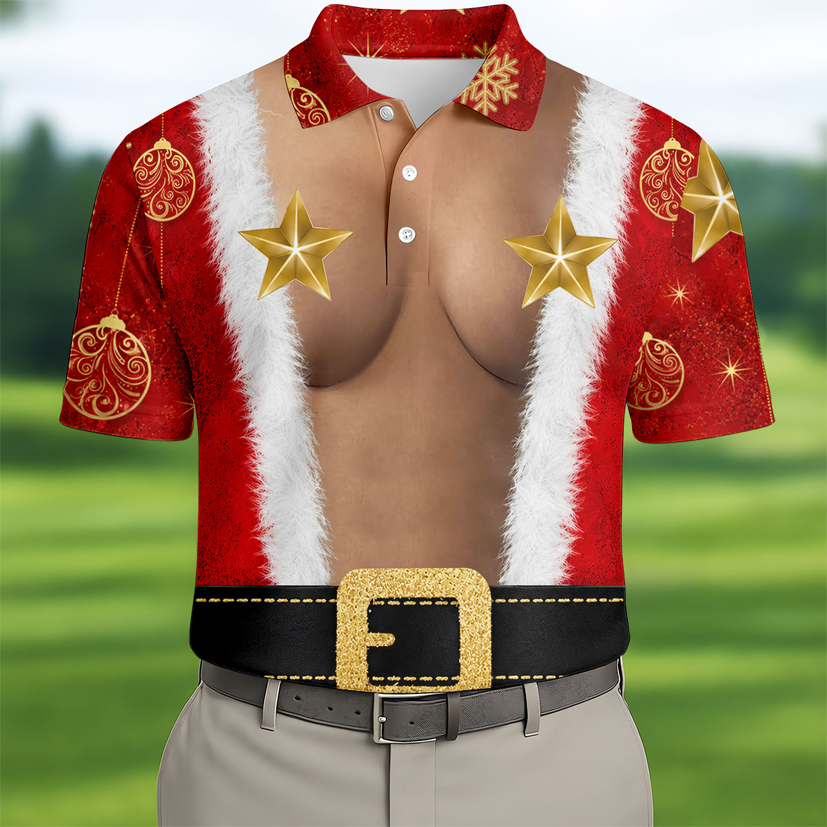 Christmas Santa Suit Gold Star Polo Shirt, Mens Golf Polo, Golf Shirts For Men