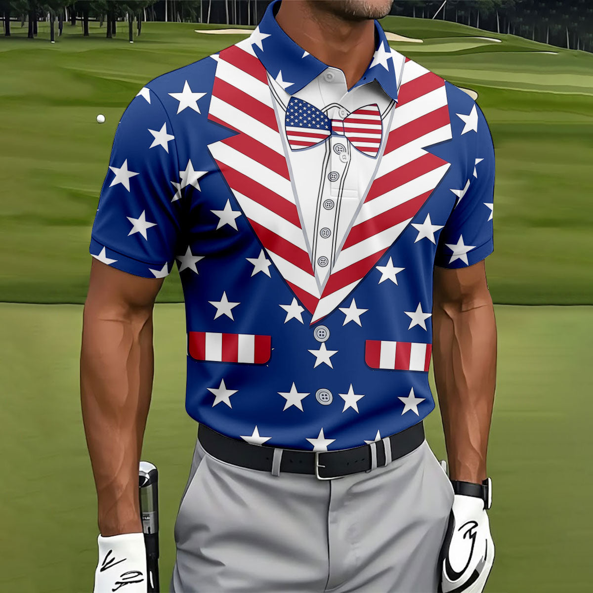 US Flag Costume Patriotic 4th Of July Golf Shirt, 250th Anniversary Polo Shirts For Men