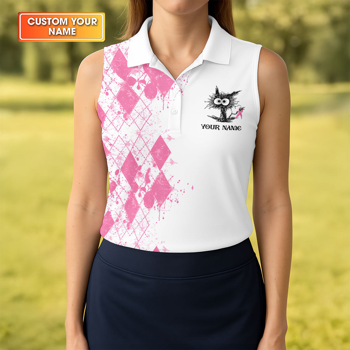 Custom Im Fine Everything Is Fine Breast Cancer Polo Shirt, Womens Golf Tops, Ladies Golf Tops