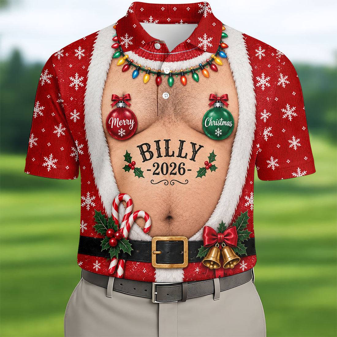 Funny Merry Christmas Custom Name Polo Shirt, Hawaiian Golf Shirt, Mens Golf Apparel
