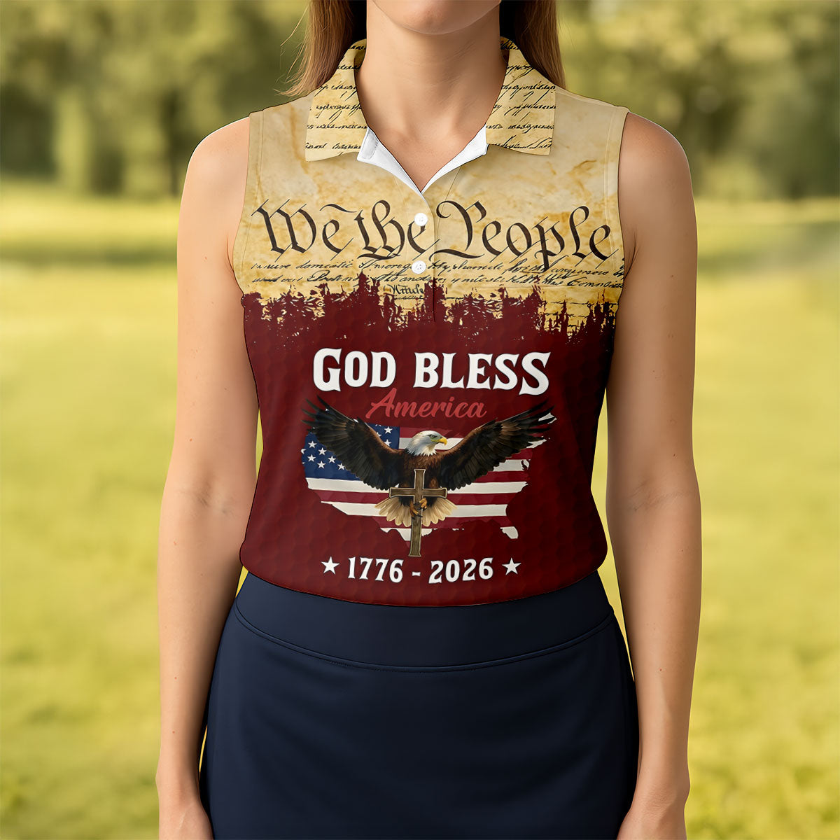 We The People God Bless America Patriotic Golf Shirt, 250 Years 4th Of July Golf Shirt For Women