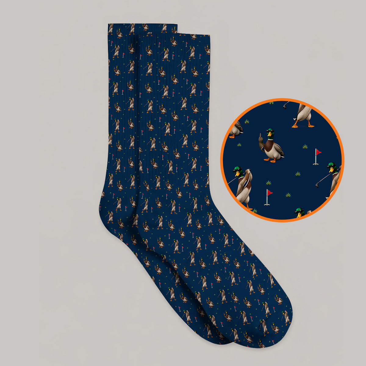 Funny Mallard Duck Golf Socks, Waterfowl Golf Pattern Sock, Gift For Duck Hunting & Golf Lovers