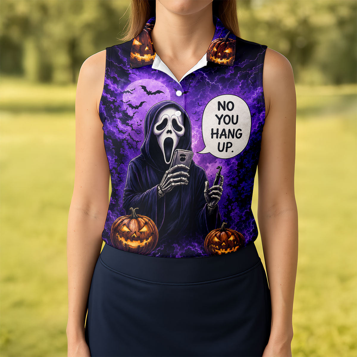 No You Hang Up Halloween Horror Character Shirt, Golf Shirts For Women, Printed Golf Shirt