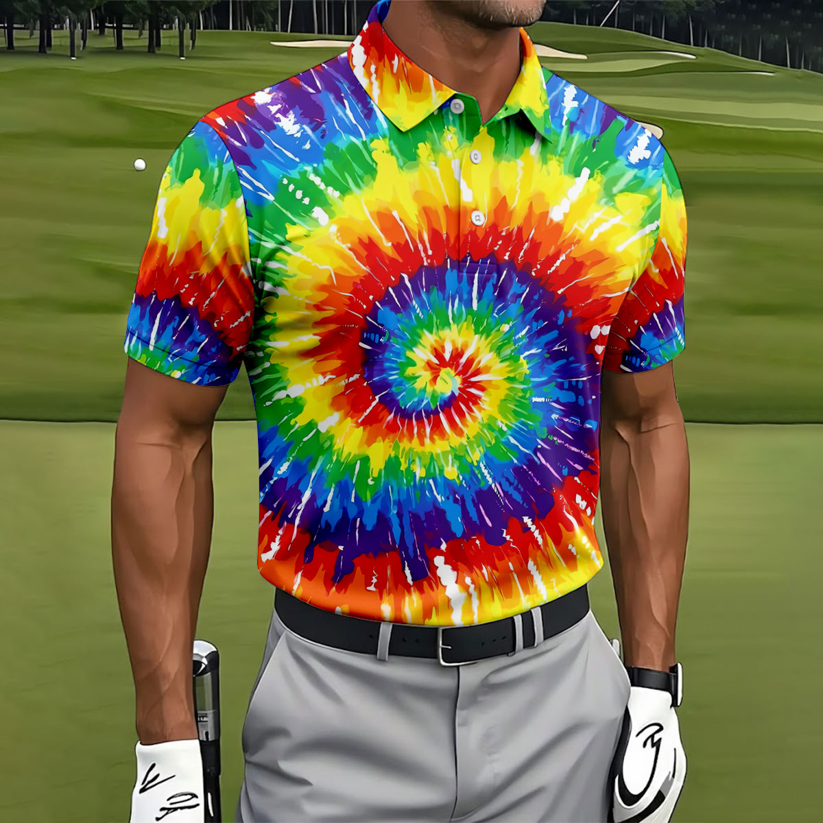 LGBT Rainbow Tie-Dye Golf Tops For Men, Pride Month Celebrate Golf Shirts For Men