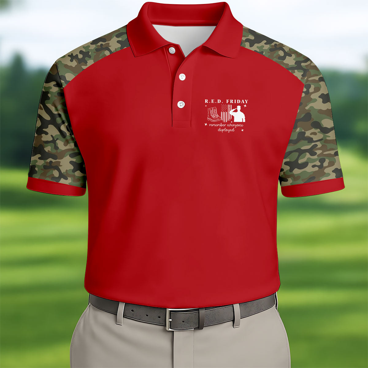 RED Friday Camo Red Patriotic 4th Of July Golf Shirt, 250th Anniversary Golf Shirts For Men