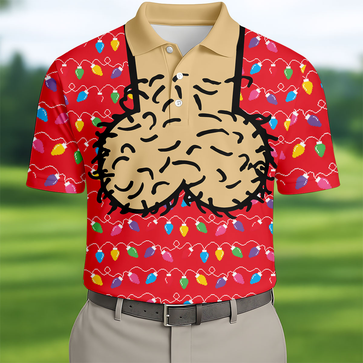 Cheeky Christmas Lights Golf Polo Shirt, Mens Golf Shirts, Golf Apparel For Men
