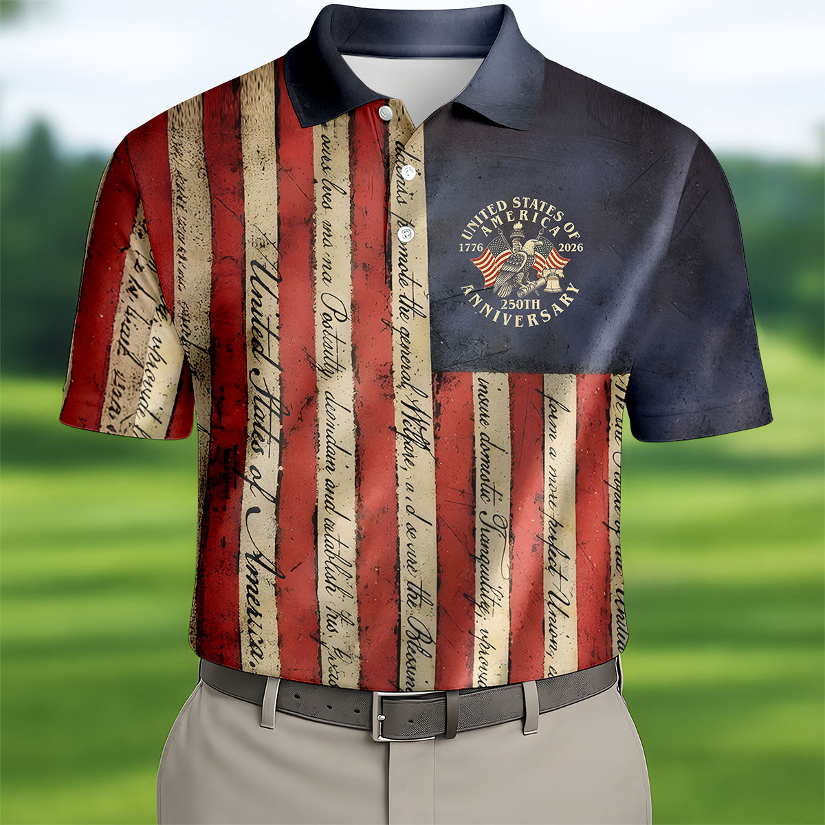 USA 250th Anniversary Distressed Flag Patriotic Golf Shirt, 4th Of July Golf Shirts For Men