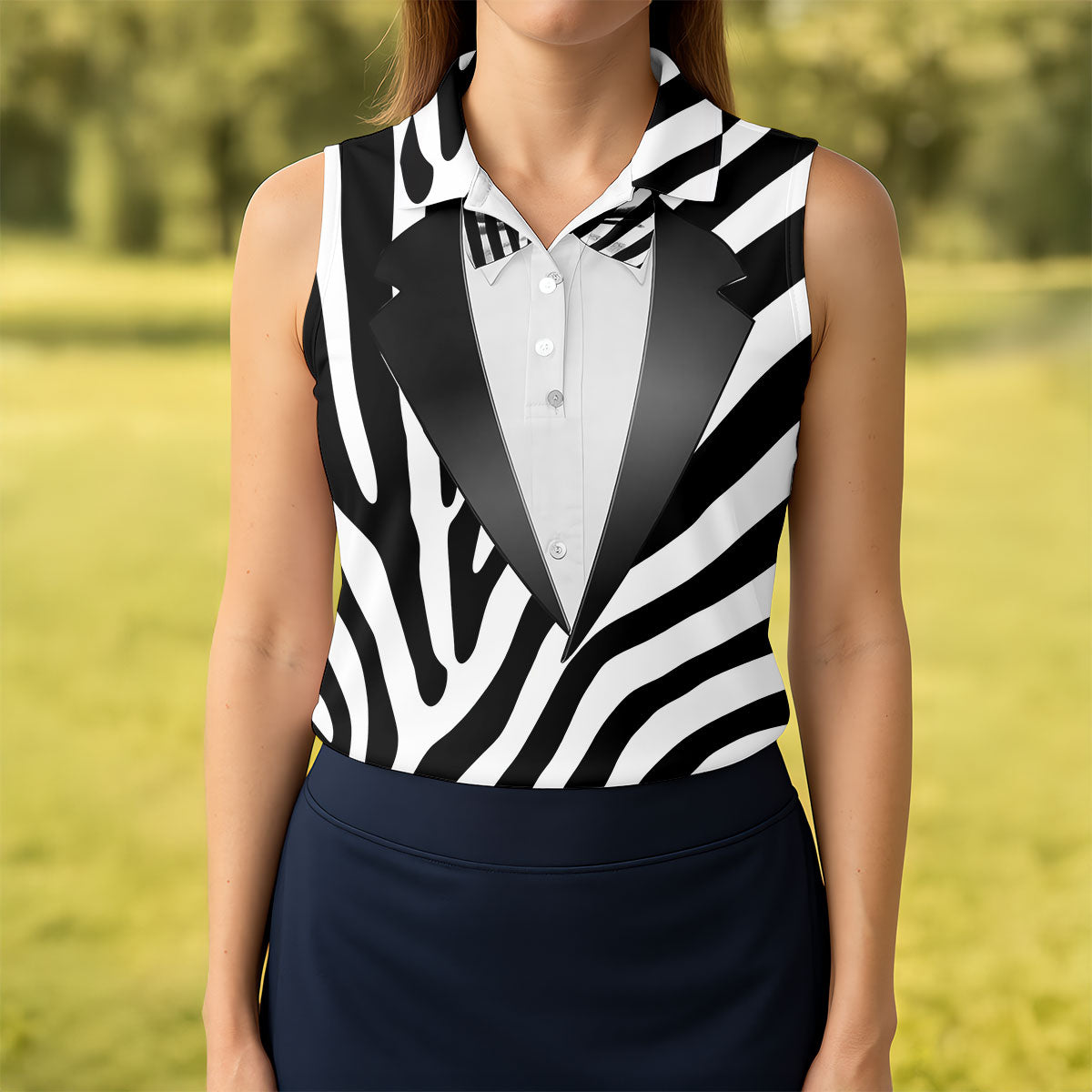 Zebra Pattern Funny Costume Hawaiian Golf Shirt, Ladies Golf Tops, Golf Shirt For Women