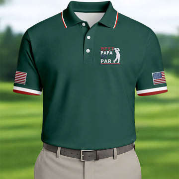 Green Best Papa By Par Embroidered Golf Polo Shirt, Golf Shirts For Men, Printed Golf Shirts