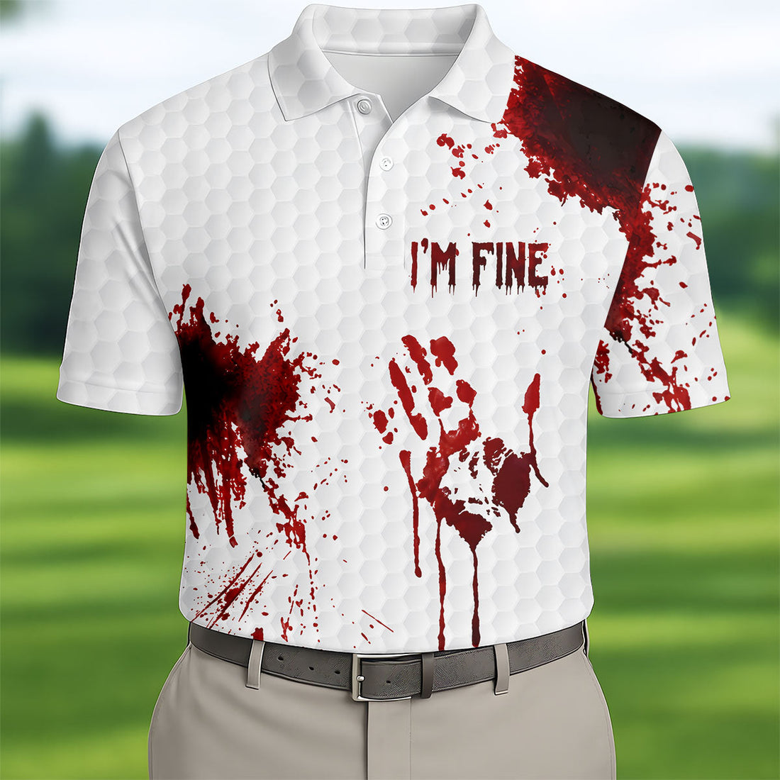 I'm Fine Bloody Halloween Golf Polo Shirt, Golf Polo Shirts For Men, Printed Golf Shirts