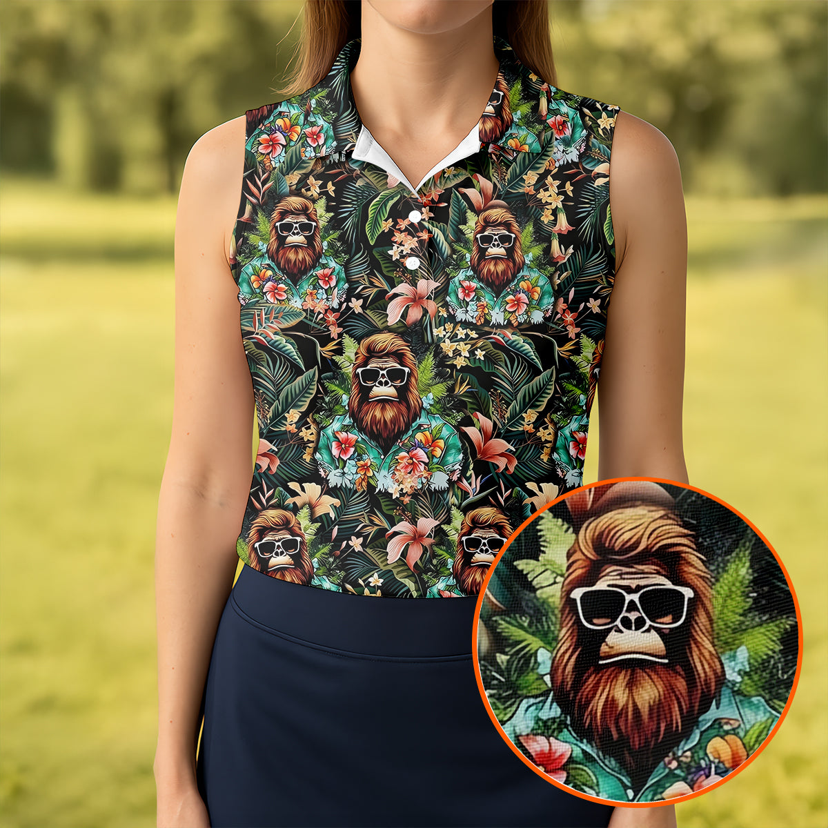 Bigfoot Hawaiian Tropical Golf Shirt, Funny Sasquatch Golf Shirt For Women