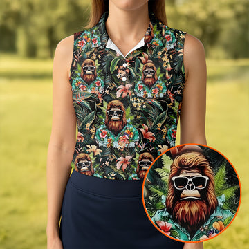 Bigfoot Hawaiian Tropical Golf Shirt, Funny Sasquatch Golf Shirt For Women