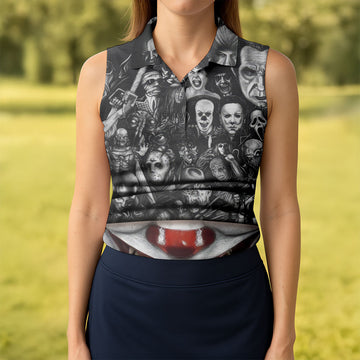 Sharp Teeth Clown Horror Character Halloween Polo Shirt, Womens Golf Tops, Ladies Golf Top