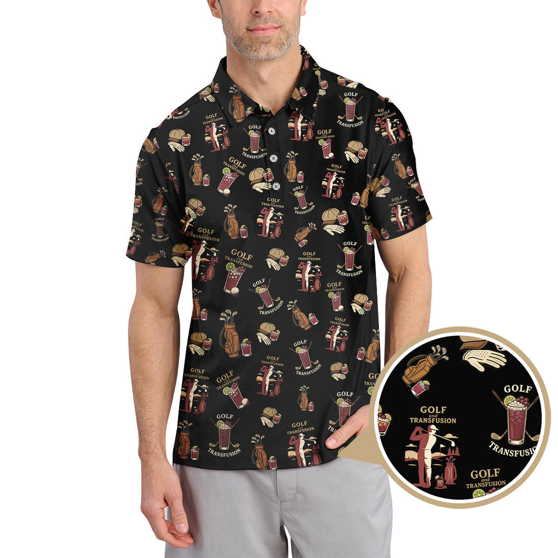 Men's Golf Pattern Shirts, Transfusion Golf Shirt, Golf Transfusion Drink Polos For Golfers