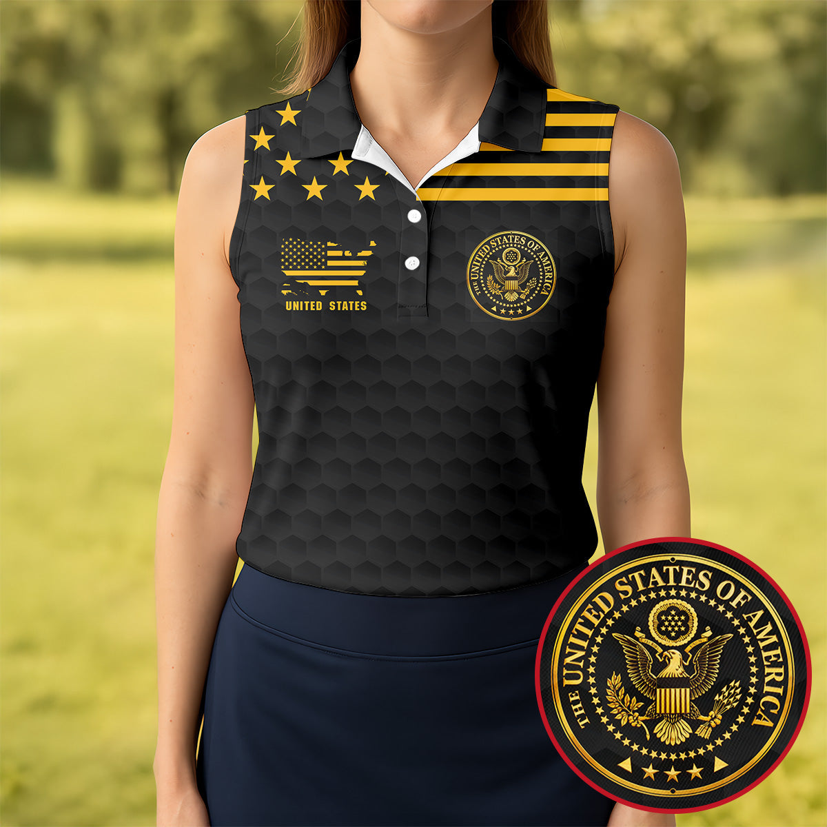 America 250th Anniversary Golf Ball Pattern Patriotic Golf Shirt, 4th Of July Golf Shirt For Women