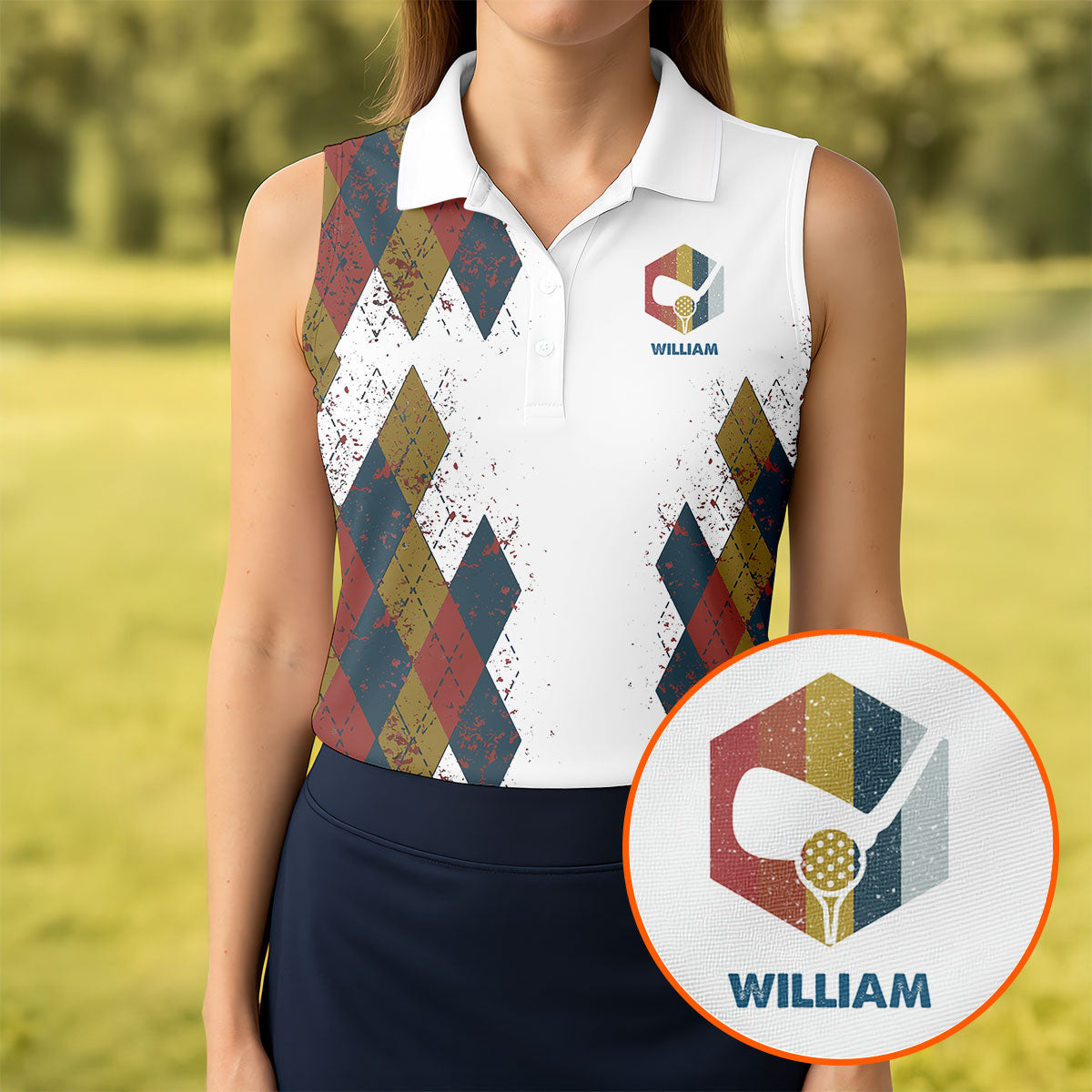 Personalized Vintage Argyle Golf Polo Shirt, Ladies Golf Shirts, Performance Golf Shirt