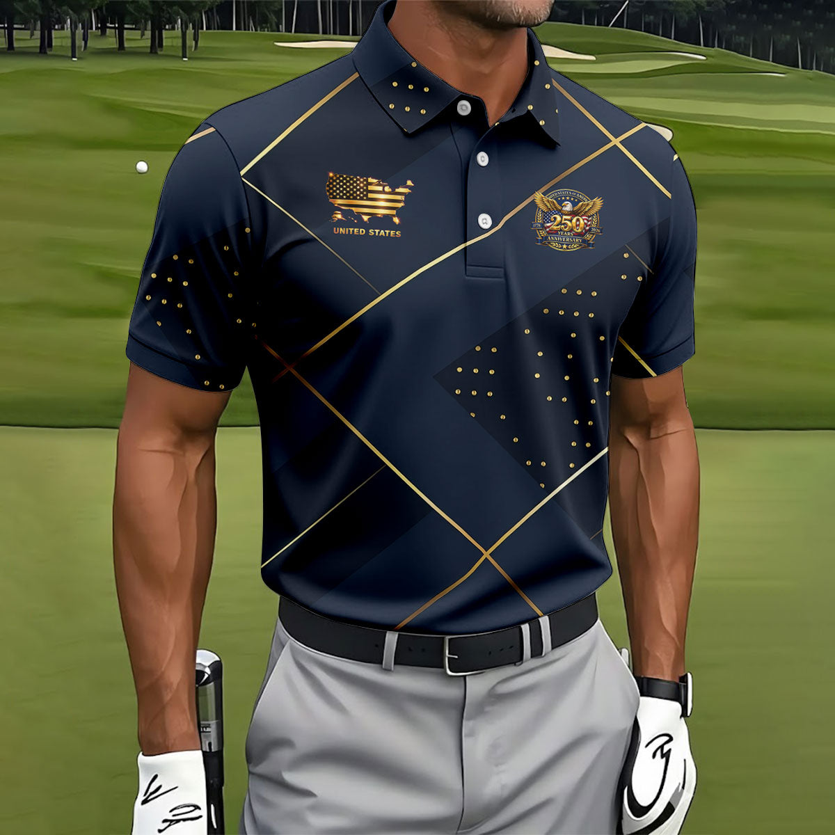 Bald Eagle 250 Years Anniversary Navy Patriotic Golf Shirt, 4th Of July Golf Shirts For Men