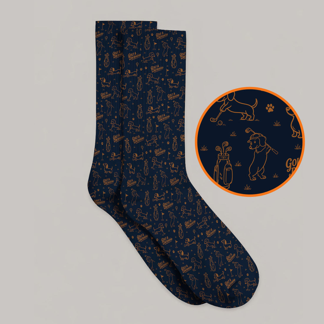 Golf & Dachshund Pattern Socks , Wiener Dog Golf Sock For Golfer, Funny Doxie Lover Gift