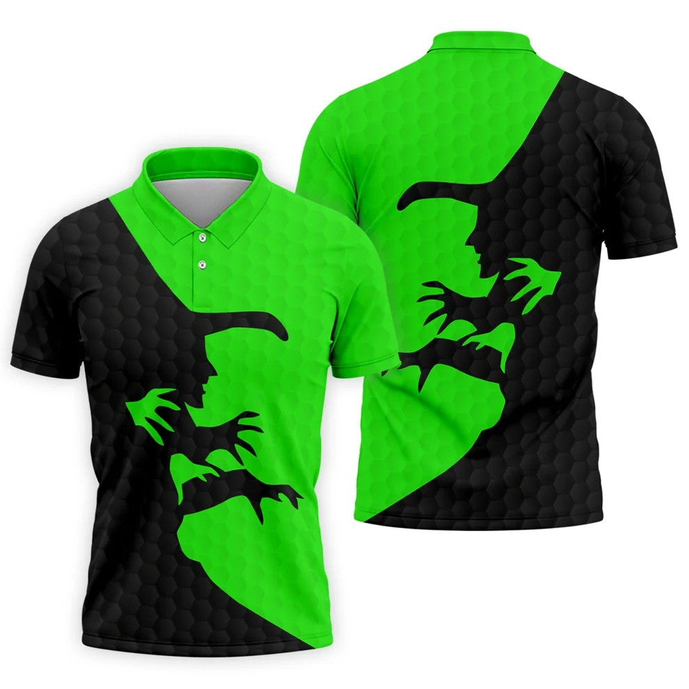 T-Rex Silhouette Halloween Golf Polo Shirt, Mens Golf Apparel, Hawaiian Golf Shirt